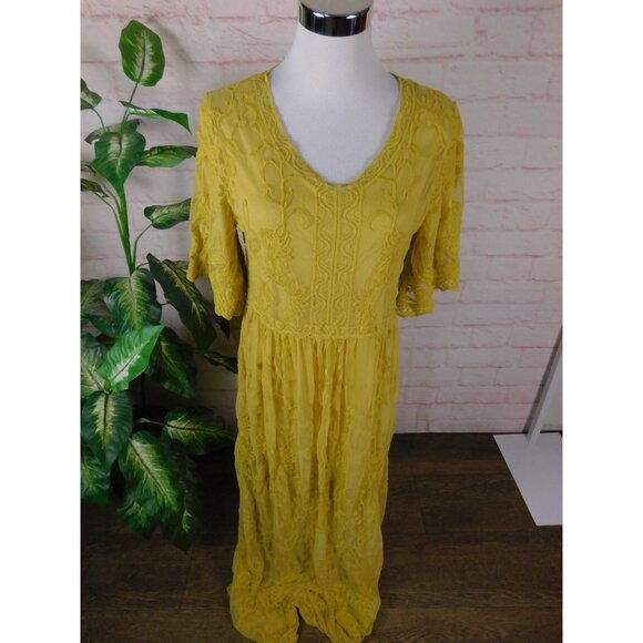 DM Fashion Yellow Lace Maxi Dress XS Women Boho - Picture 3 of 13